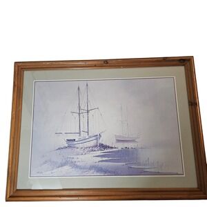 M Lenoir Sailing Ships Seascape Art Print Framed 1976 Academy Arts Wall Decor